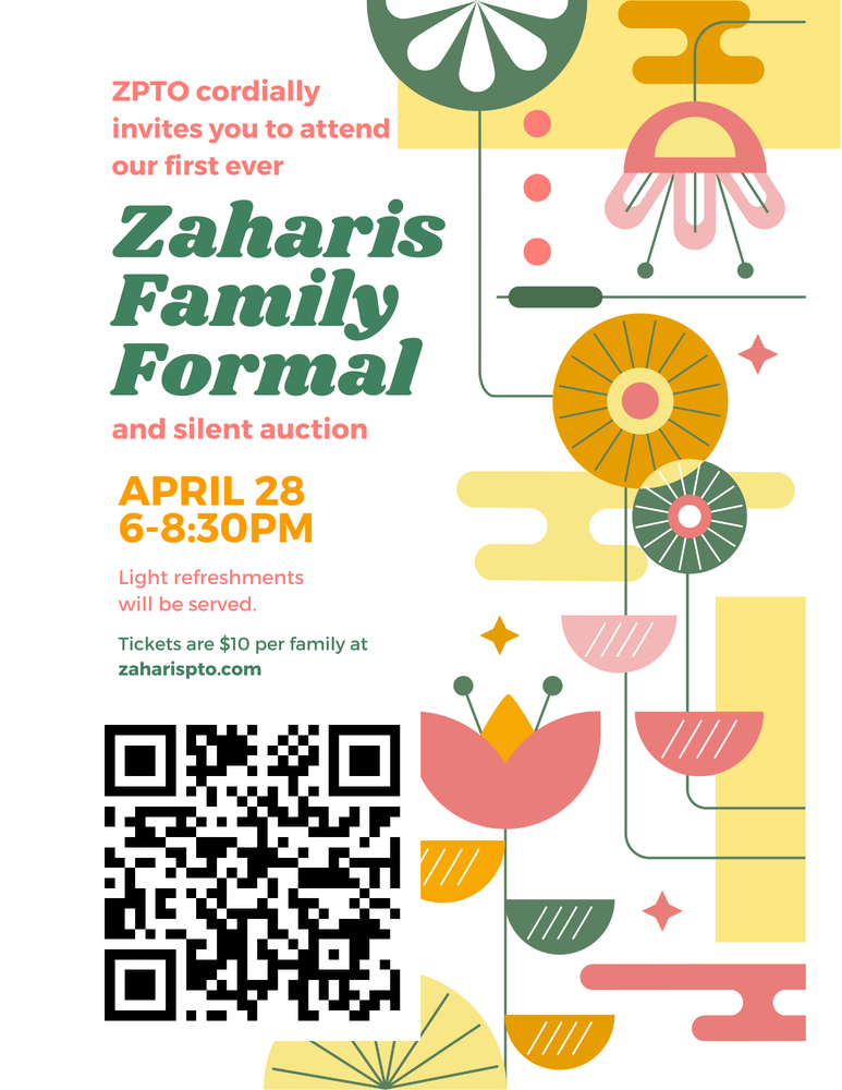 A flyer for the Zaharis Family Formal that includes information from the article.