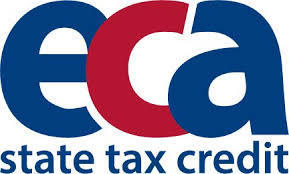 Large letters "ECA" in blue & red
