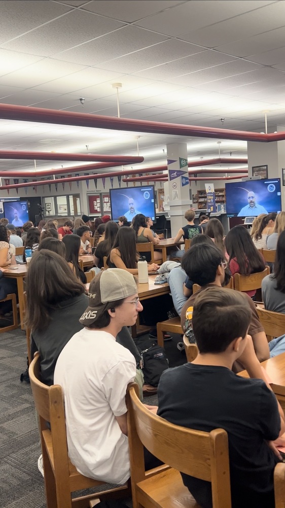 Honeywell Aerospace Chief Technology Officer, Todd Giles address Red Mountain students virtually regarding the Student Spaceflight Experiments Program.
