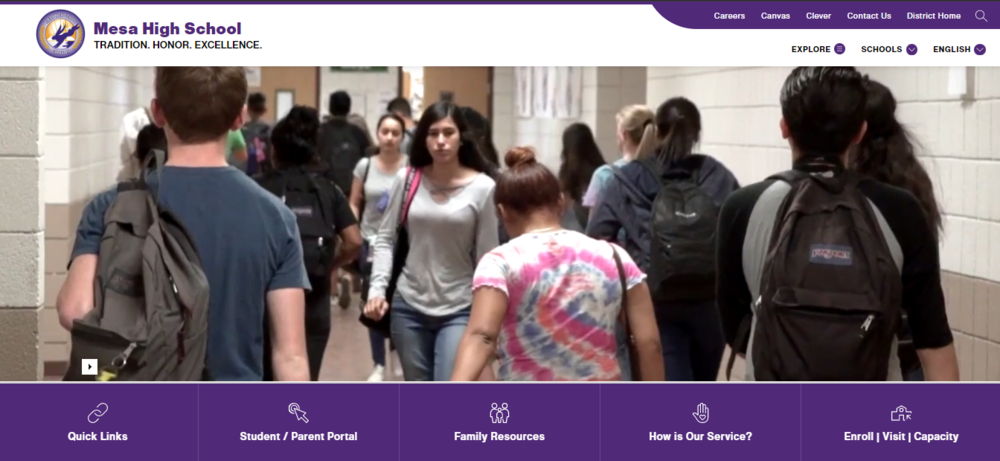 Mesa High's new website homepage