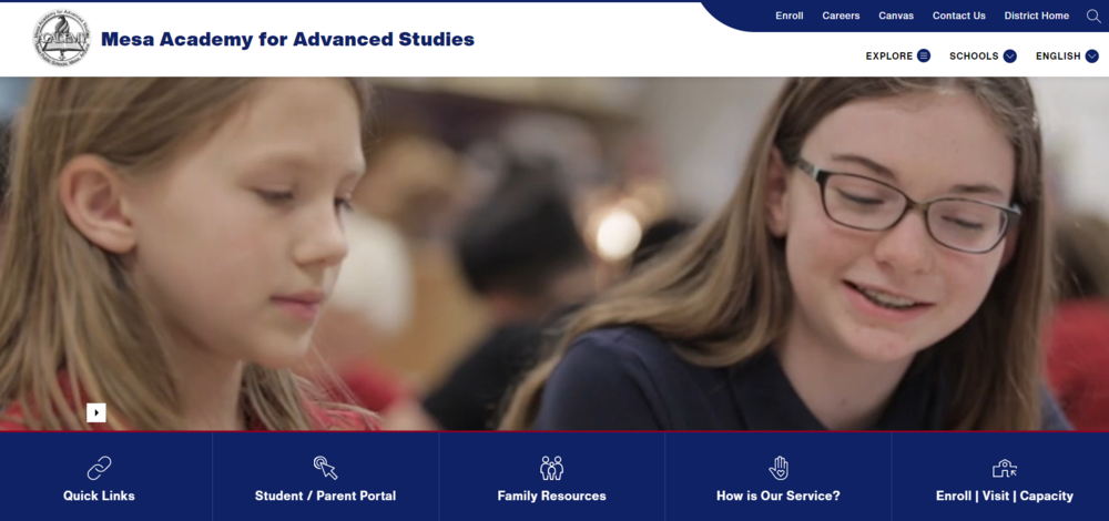 Mesa Academy's new website homepage