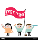 students with flag that says test time